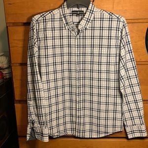 BeverlyHills Polo Club gray, white, and black plaid button down. Chest pocket.